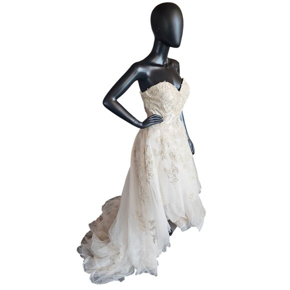 Champagne/Gold Embroidered High/Low Wedding Gown - Private Label by G - Picture 3 of 11